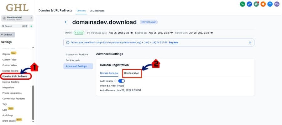 ghl-domain-transfer-out-02 ghl domain configuration