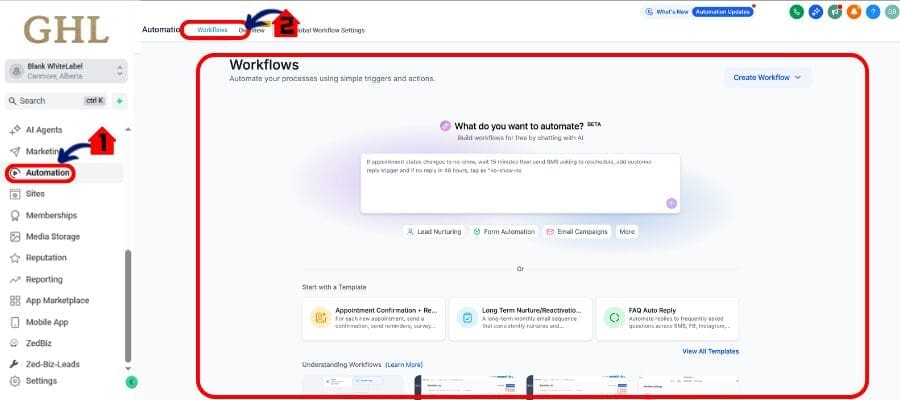 ghl workflow new dashboard