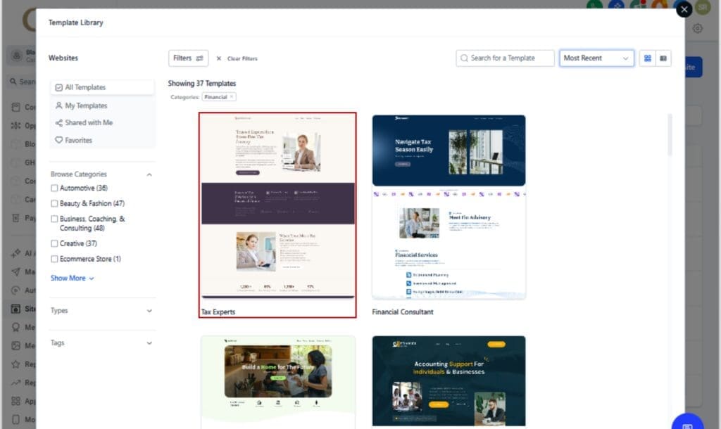 Marketing Templates
 - Use the New Website Template