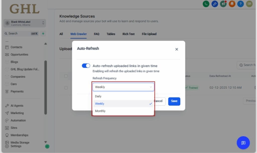 GHL Bot Training Automation
 - Set Your Refresh Frequency