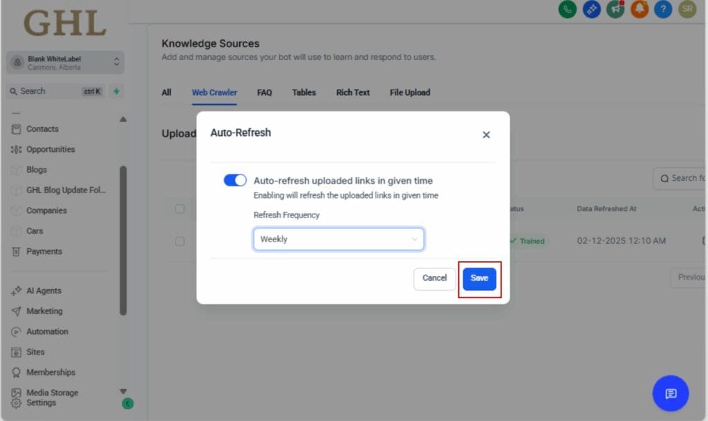 GoHighLevel Bot Training Automation
 - Save Your Settings