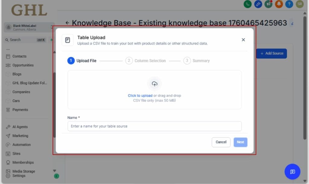 GHL AI Table Search - Review Schema Detection