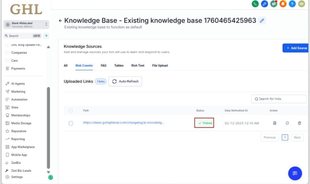 GoHighLevel AI Web Crawler - Wait for the Smart Crawl to Complete