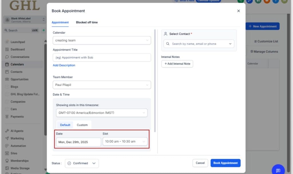 GHL Test Manual Appointment Booking - Test Manual Appointment Booking