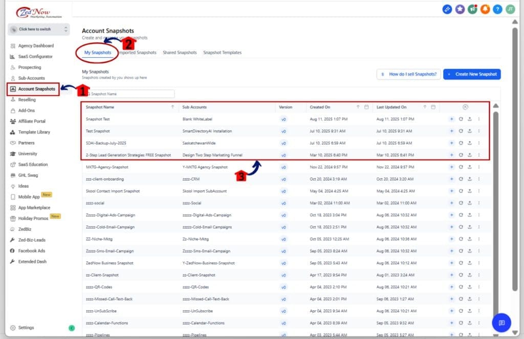 how to use snapshot listing process