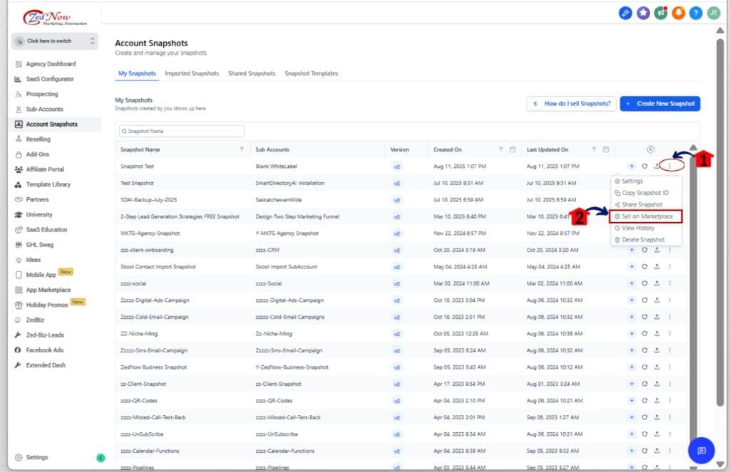 snapshot listing process - marketplace