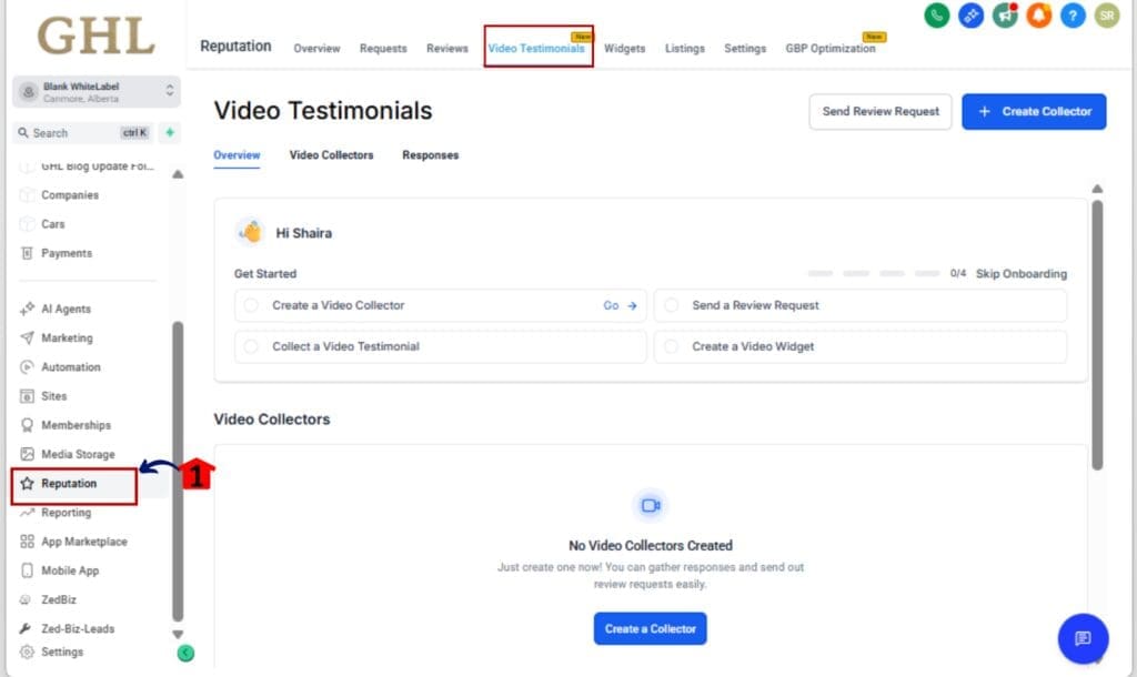 GHL Video Testimonials - Access the Video Testimonials Tool