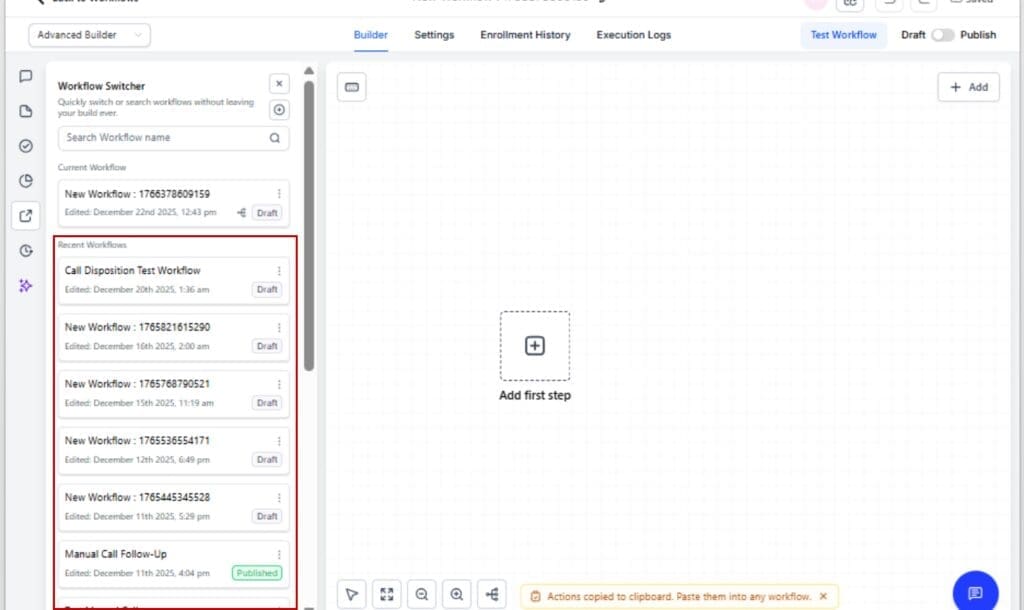 GHL Workflow Switcher
 - Search or Scroll to Find Your Workflow