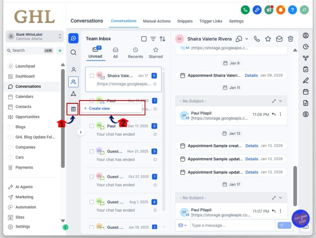 conversation filter - create