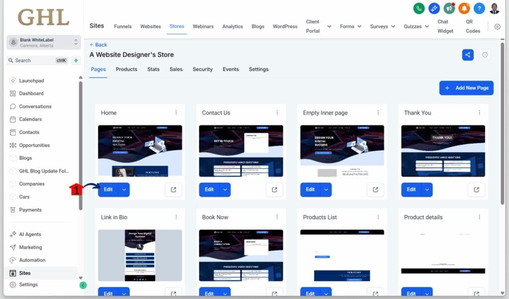 GHL product selection UX – Open the Store Page Library