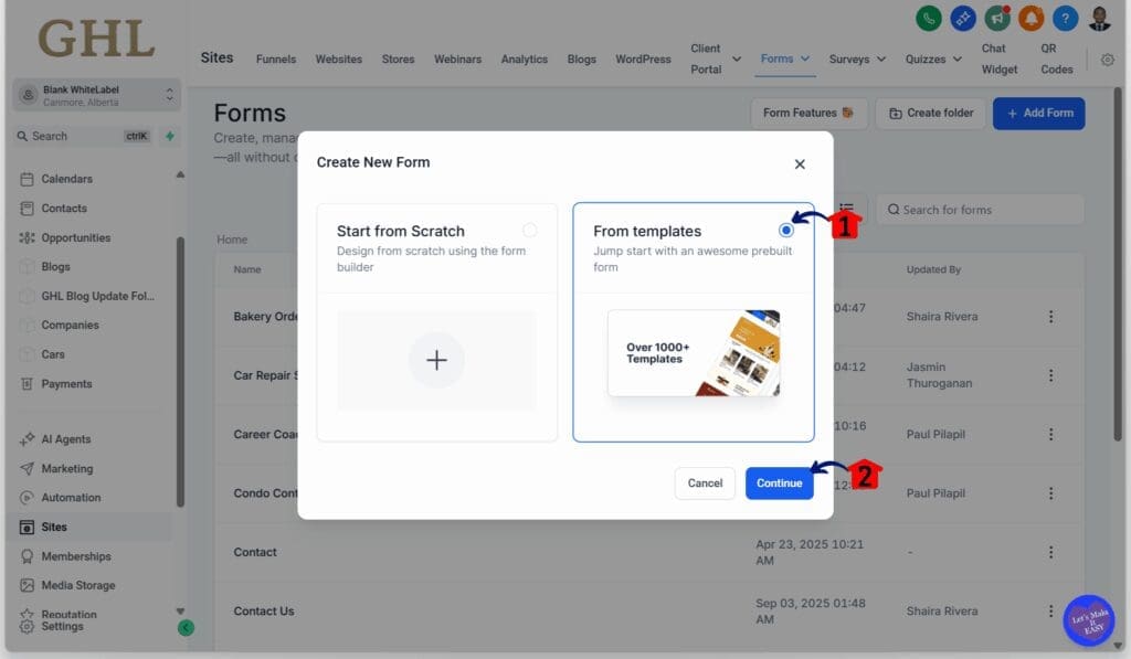 GHL Lead Generation Funnel – Choose a Form Creation Method