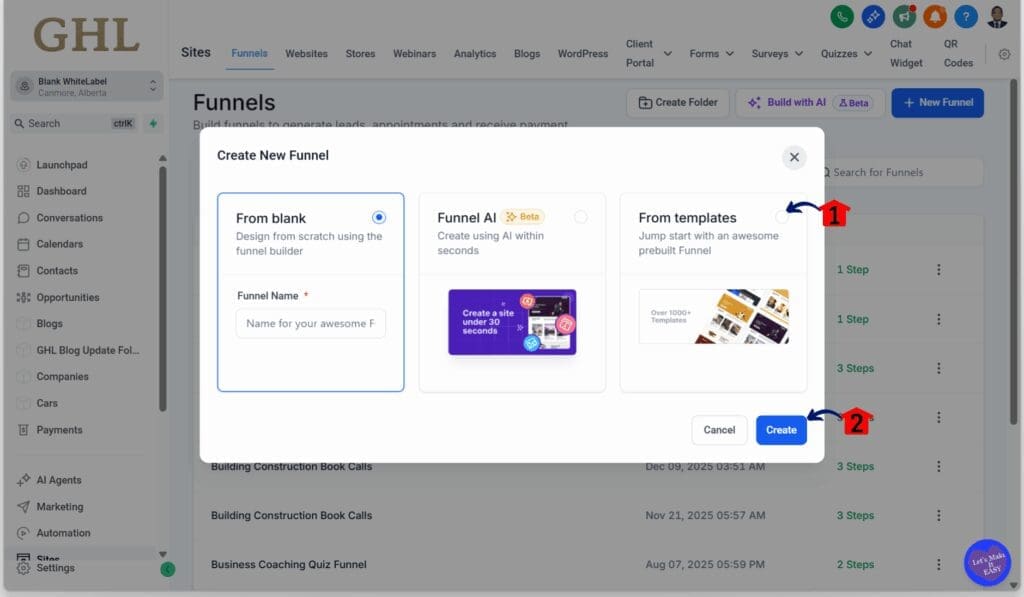 GoHighLevel Lead Generation Funnel – Create a New Funnel