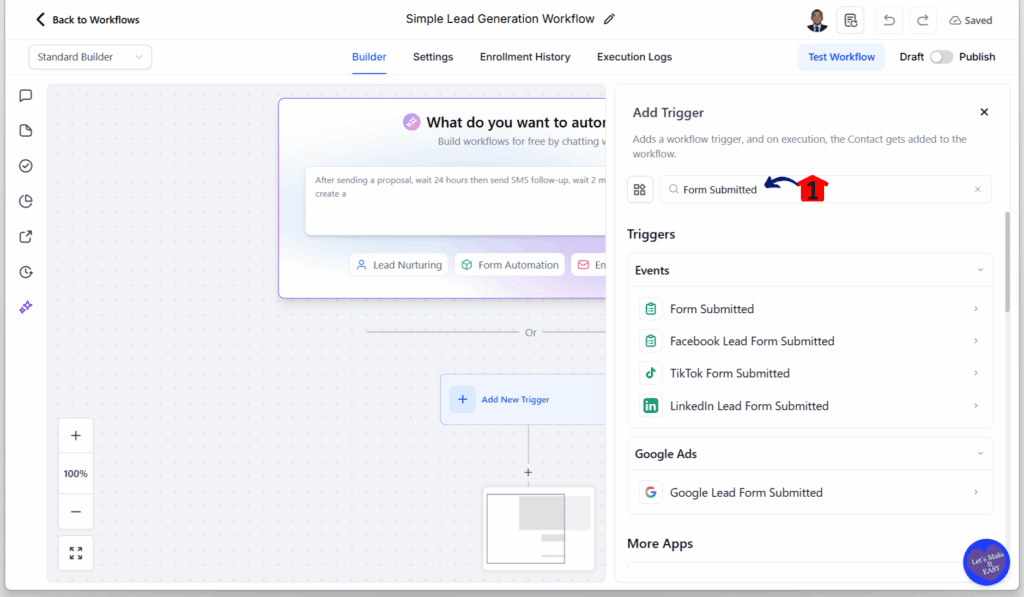 GoHighLevel Lead Generation Funnel – Add Form Submitted Trigger