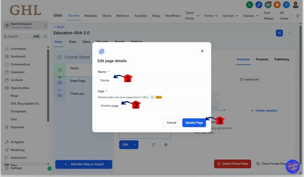 GoHighLevel Lead Generation Funnel – Edit Opt-In Page Details