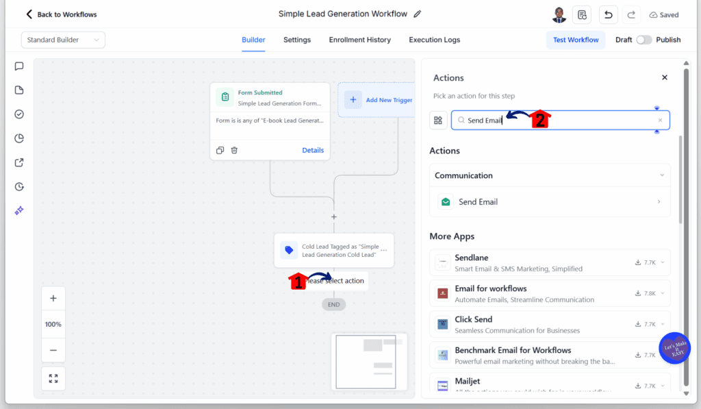 GHL Lead Generation Funnel – Add Send Email Action