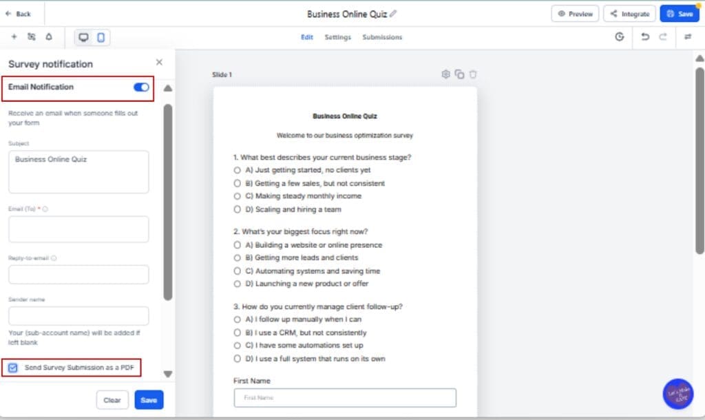 GHL Form Submission PDF
- Enable Email Attachment for Submissions