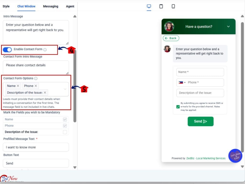 required contact form fields