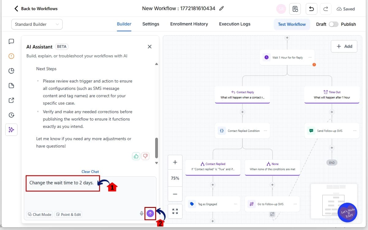 GoHighLevel AI workflow editing
 -Modify an Existing Wait Action Step