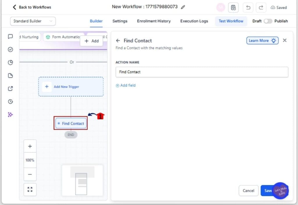 GHL Contact Search Automation
 - Add or Edit the Find Contact Action