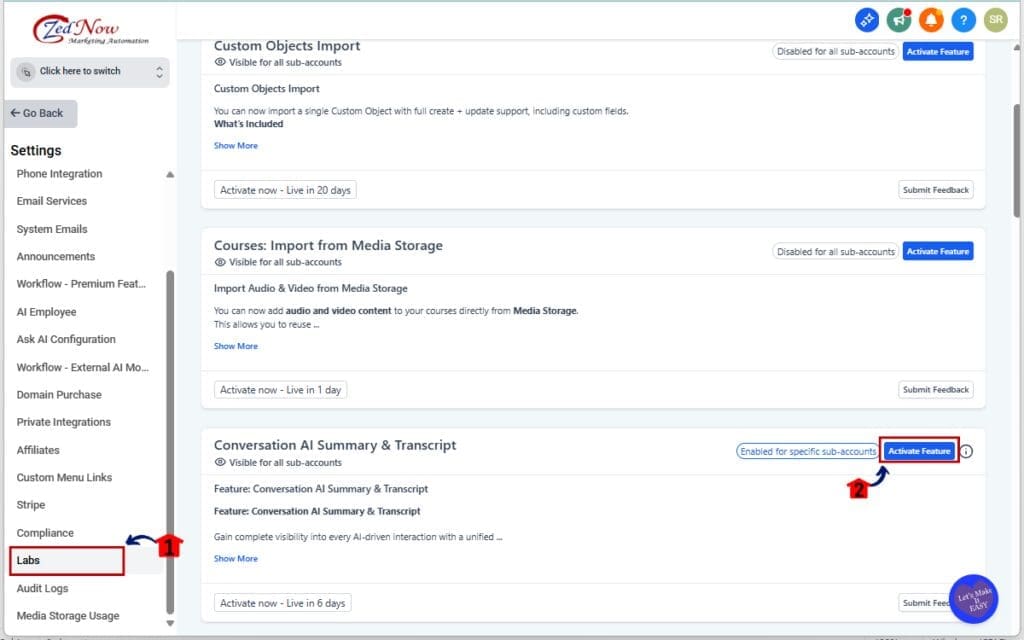 Conversation Summaries
 - Enable the Feature in Agency Labs