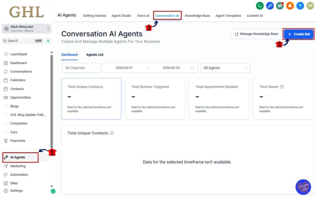 GHL Conversation Summaries
 - Open Conversation AI and Select or Create a Bot