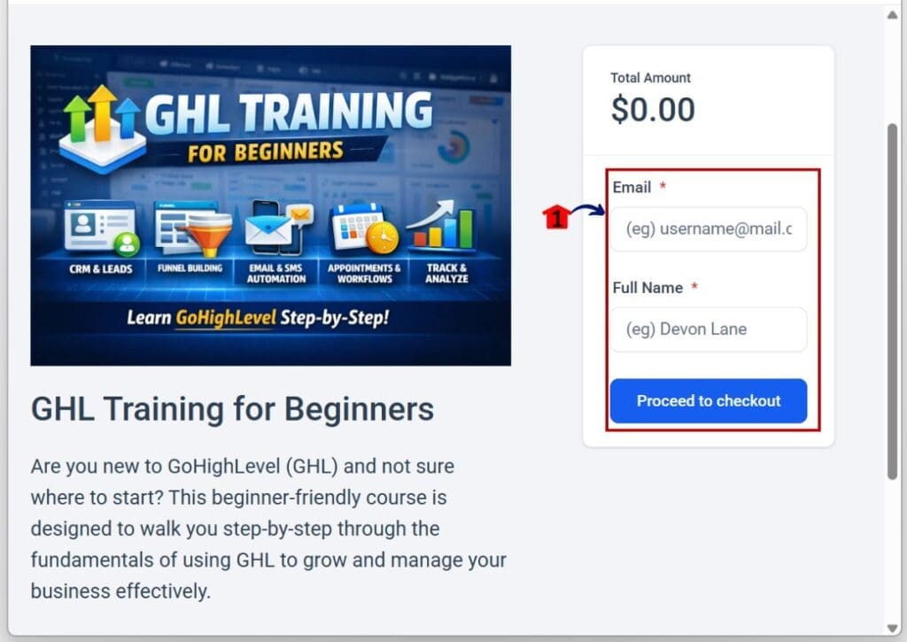 GHL build online course – Test Enrollment and Checkout Process