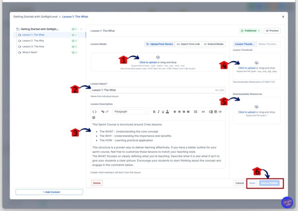 GoHighLevel build online course – Configure Lesson Settings