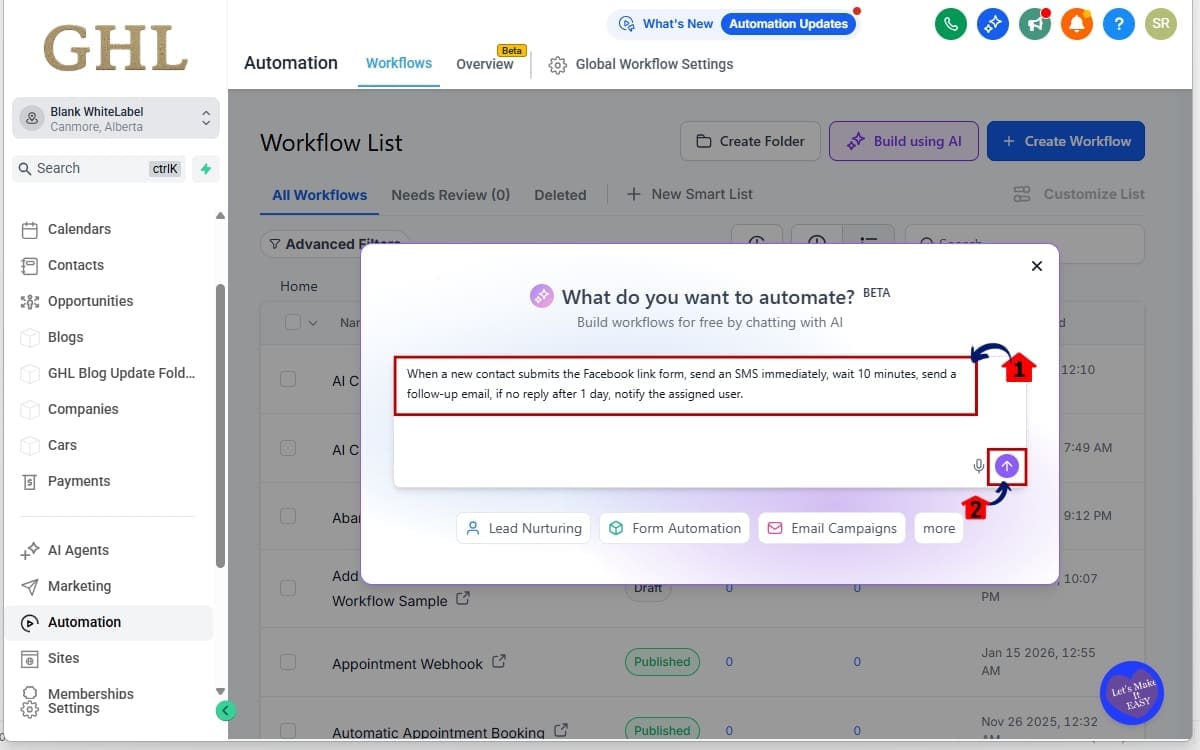 GHL Voice Workflow Builder - Speak Your Workflow Instructions