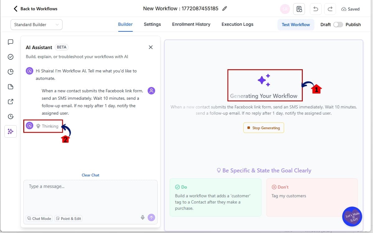 GHL AI Builder Transcribes and is Generating your Workflow
- GoHighLevel Voice Workflow Builder