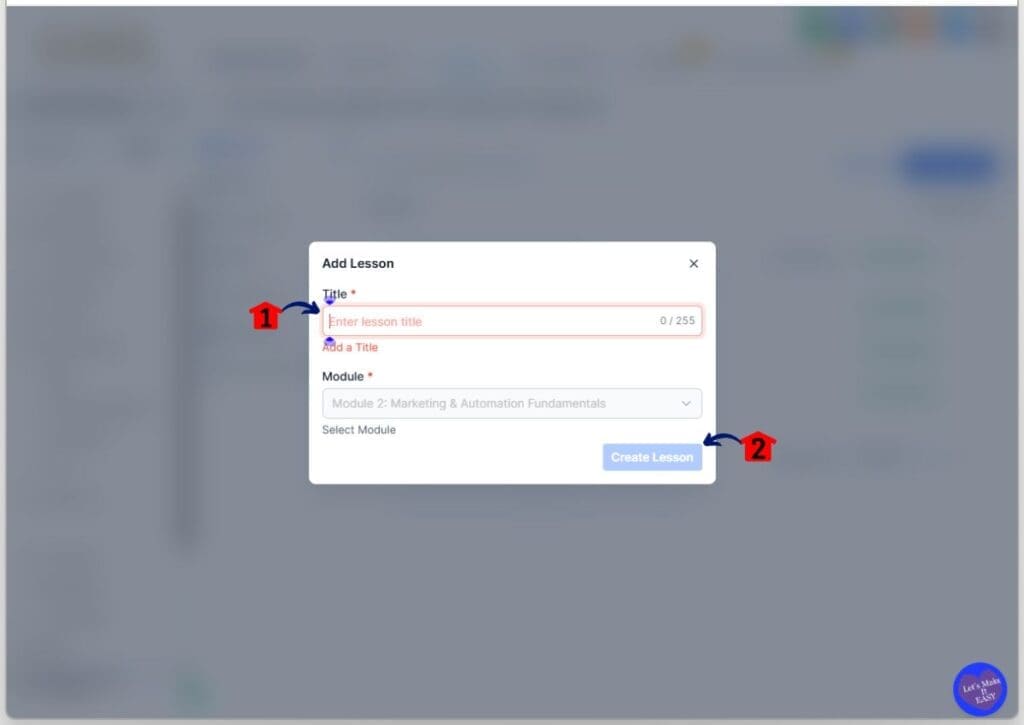 build online course – Name and Create a New Lesson