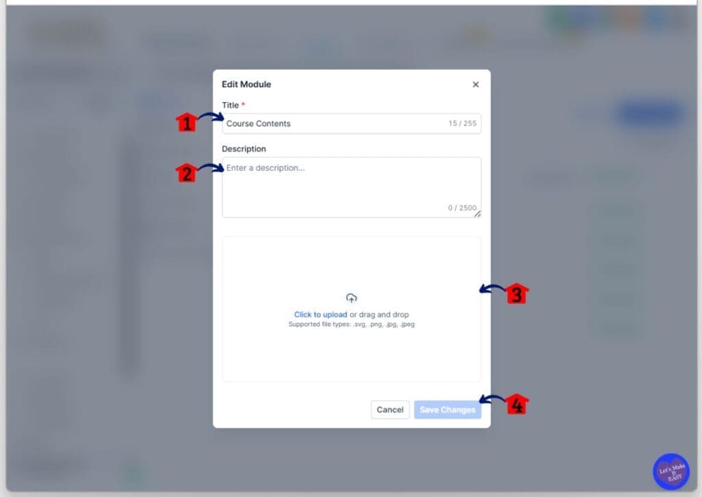 build online course – Update Module Title, Description, and Thumbnail
