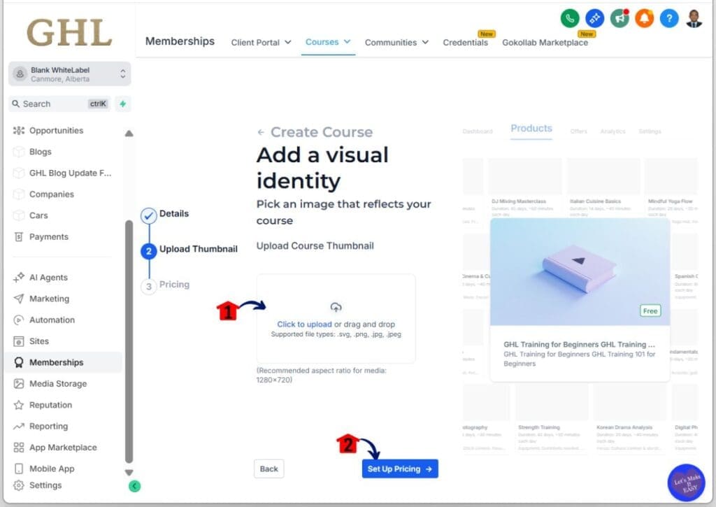 build online course – Upload Course Thumbnail in GHL