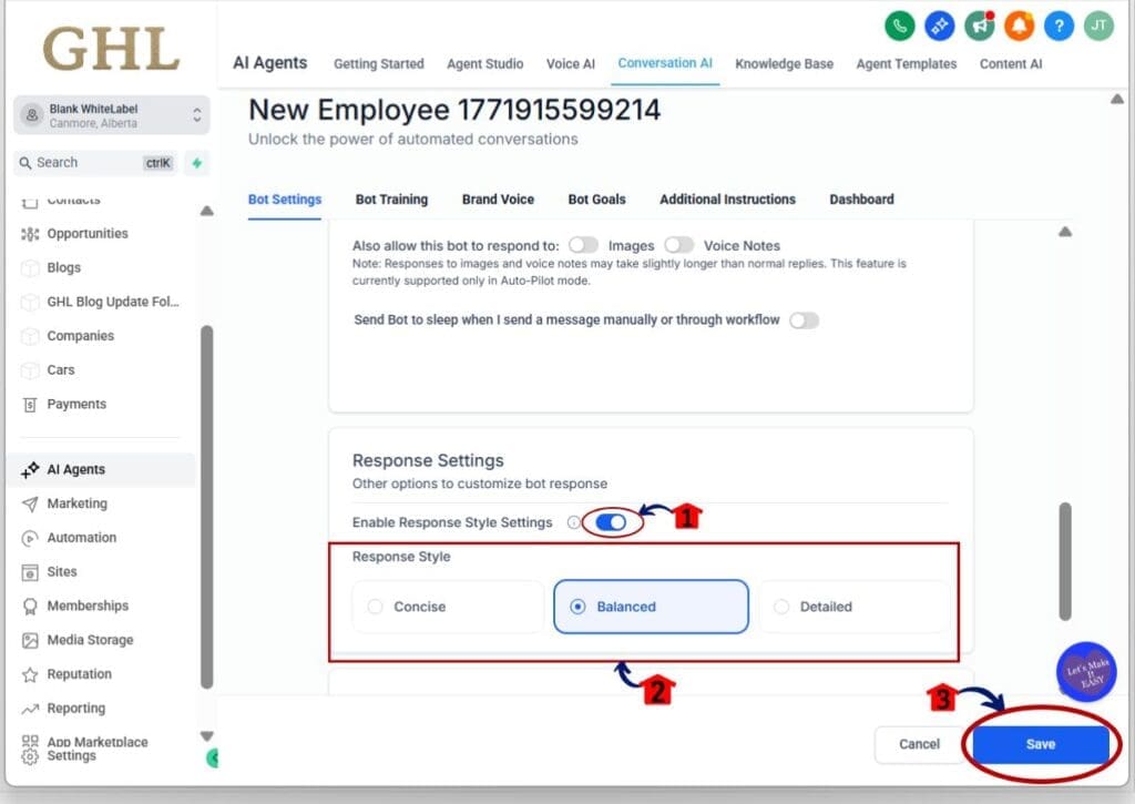 conversation-ai-settings-step03 gohighlevel conversation ai settings - response style
