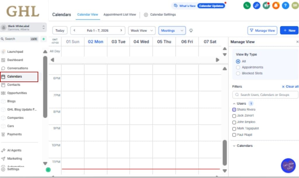 Calendar Privacy Controls
 - Open the Calendar View
