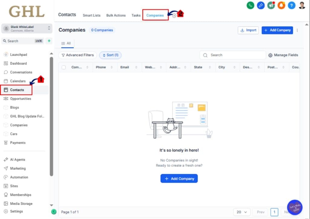 Bulk Company Import in GHL – Access Companies Page