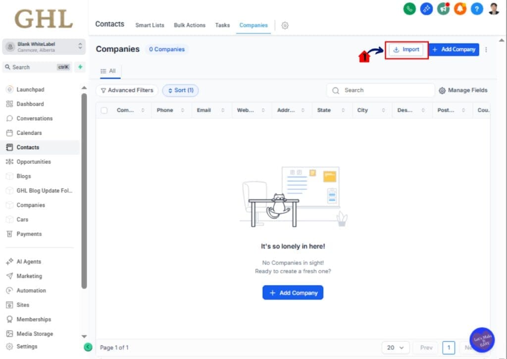 GoHighLevel Bulk Company Import – Start New Import