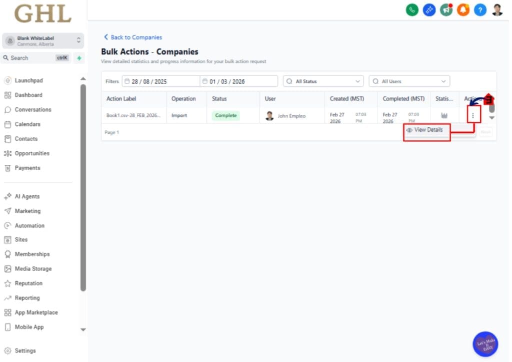 GoHighLevel Bulk Company Import – Review Import Results