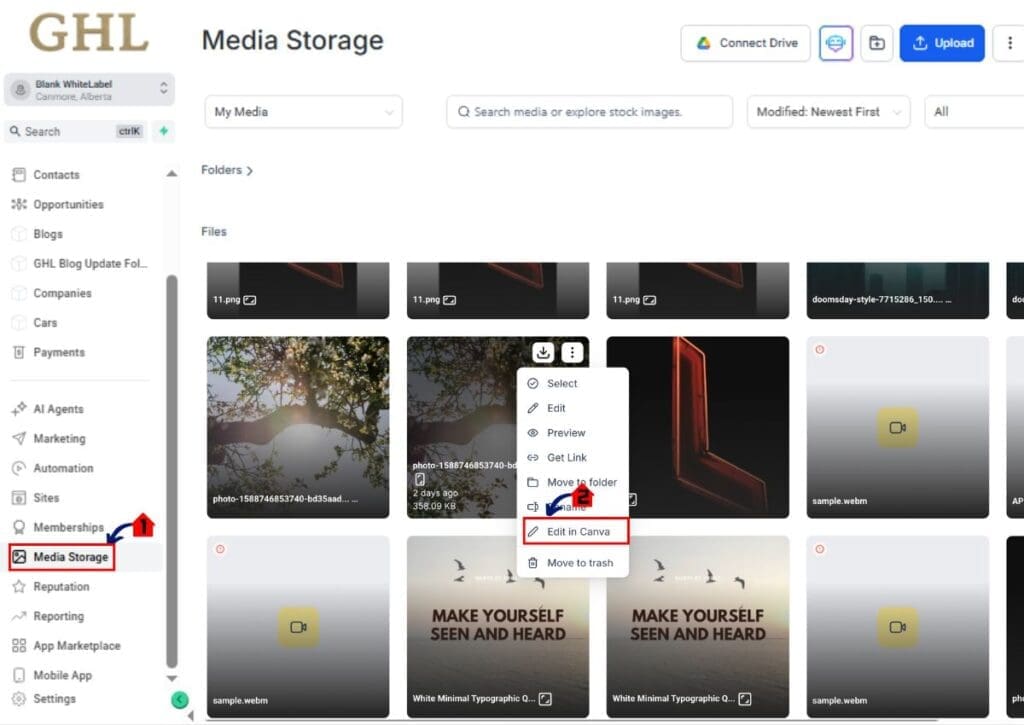 ghl-canva-integration-04 Canva Integration in GoHighLevel – Confirm Canva Tab in Media Storage