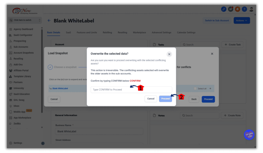 Marketing Snapshots Import Confirmation