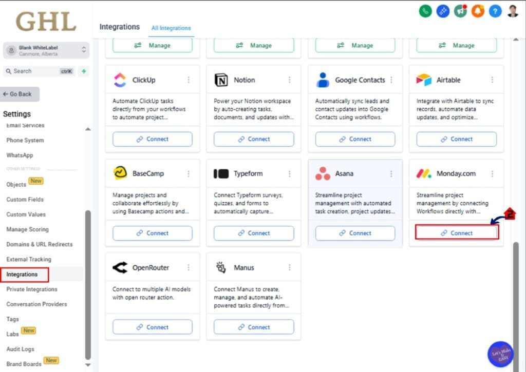 GHL monday workflow automation – Connect Monday.com integration
