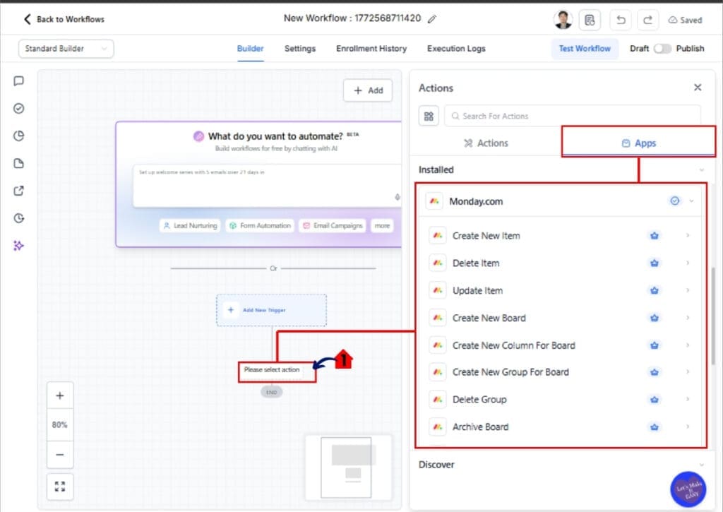 monday workflow automation in GHL – Add a Monday trigger or action