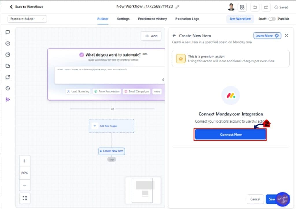 GoHighLevel monday workflow automation – Configure Monday trigger settings