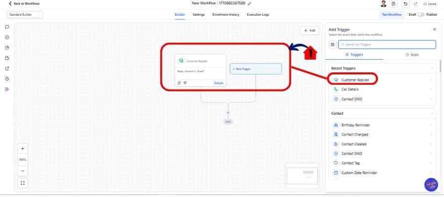 ghl workflow adding trigger