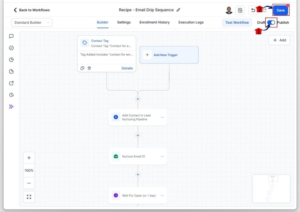 GHL Workflow Templates - Save and Publish the Workflow