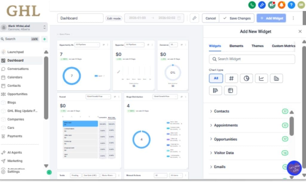 GHL Social Media Analytics
 - Enter Widget Customization Mode