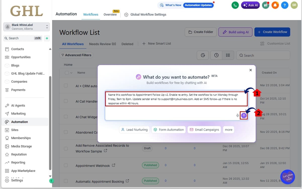 AI Workflow Builder
- Use the AI Workflow Builder Prompt