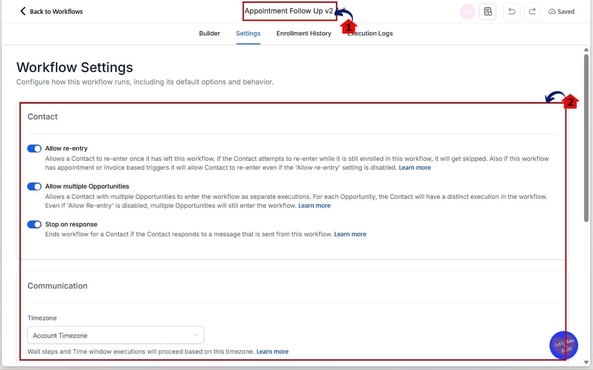 GHL AI Workflow Builder
- Review Contact Workflow Settings