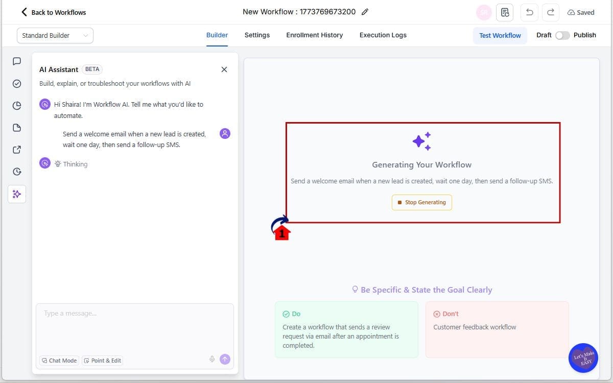 AI Workflow Builder
 - Let the AI Generate the Workflow