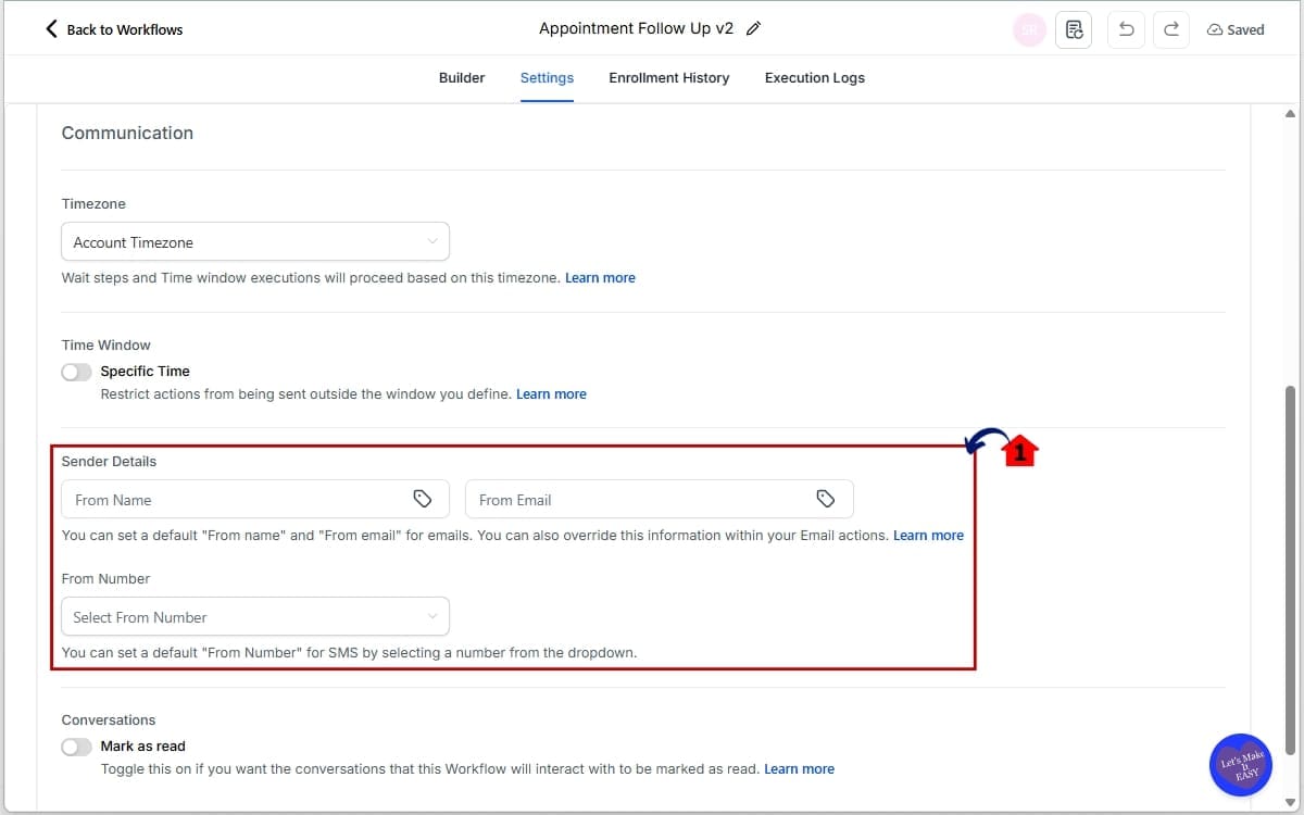 GoHighLevel AI Workflow Builder
- Review Communication Workflow Settings