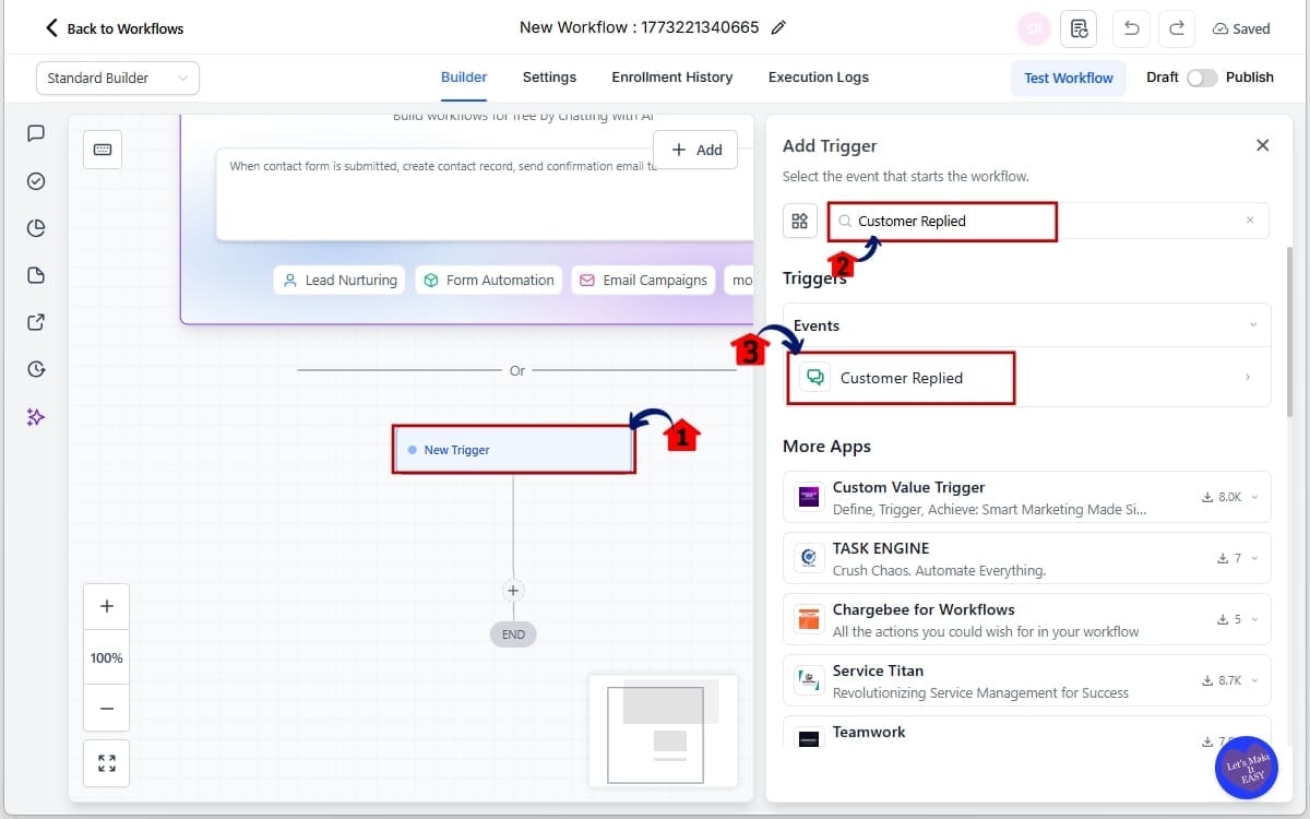 Chat Reply Trigger - Add the Customer Replied Trigger